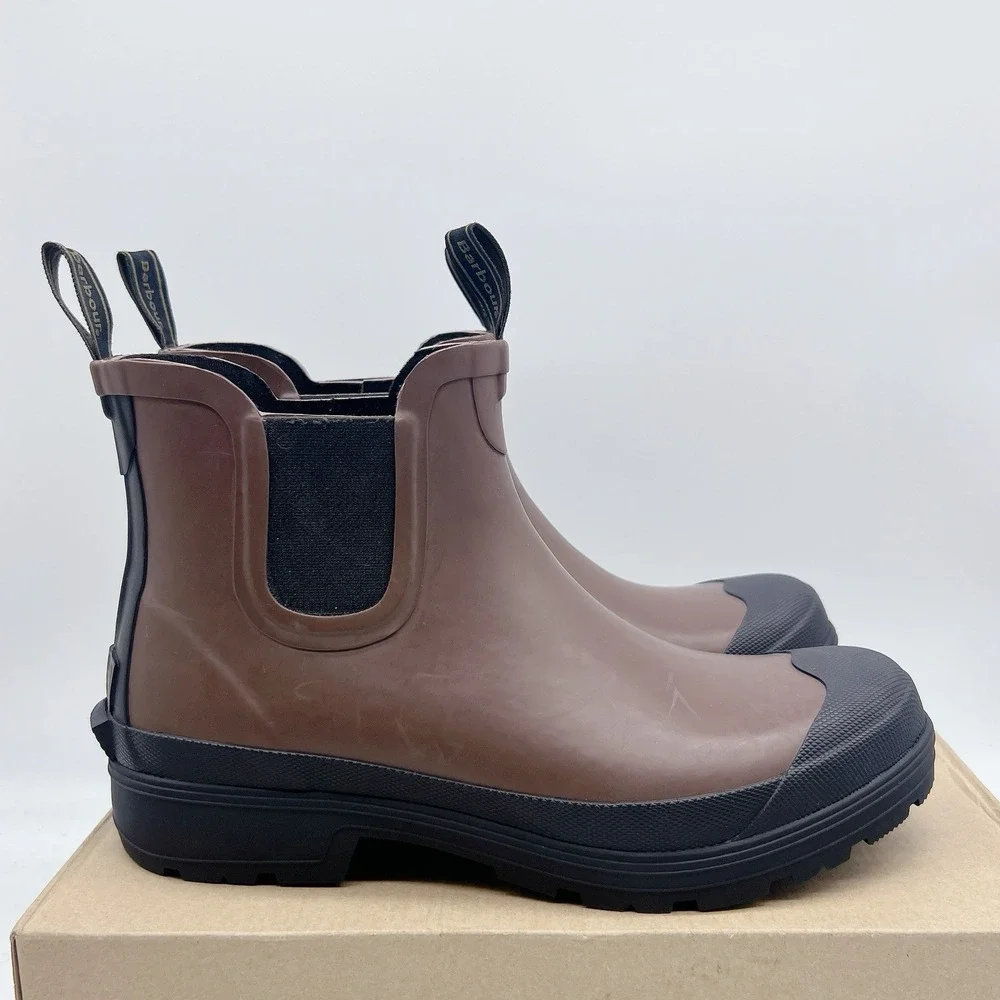 Barbour Storm Men's Chelsea Rain Boots Pull On Dark San Brown Black Size US 10